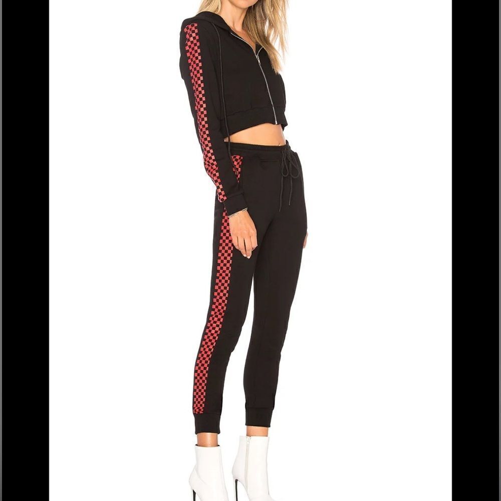Revolve Danielle Guizio DG Godspeed Checkered Joggers Black Red - Size Small